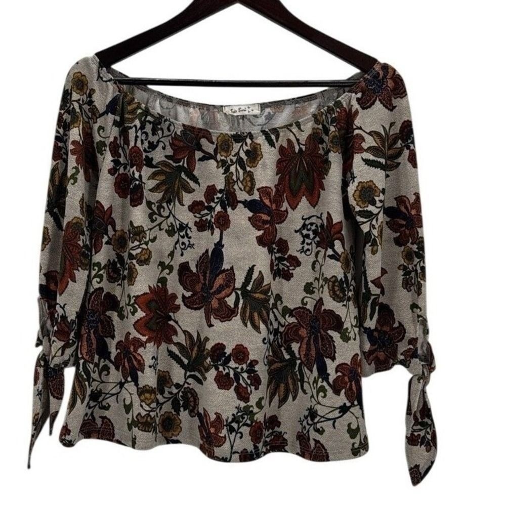 Tres‎ Bien Women's Floral Off Shoulder 3/4 Sleeve Tie Cuff Blouse Top S